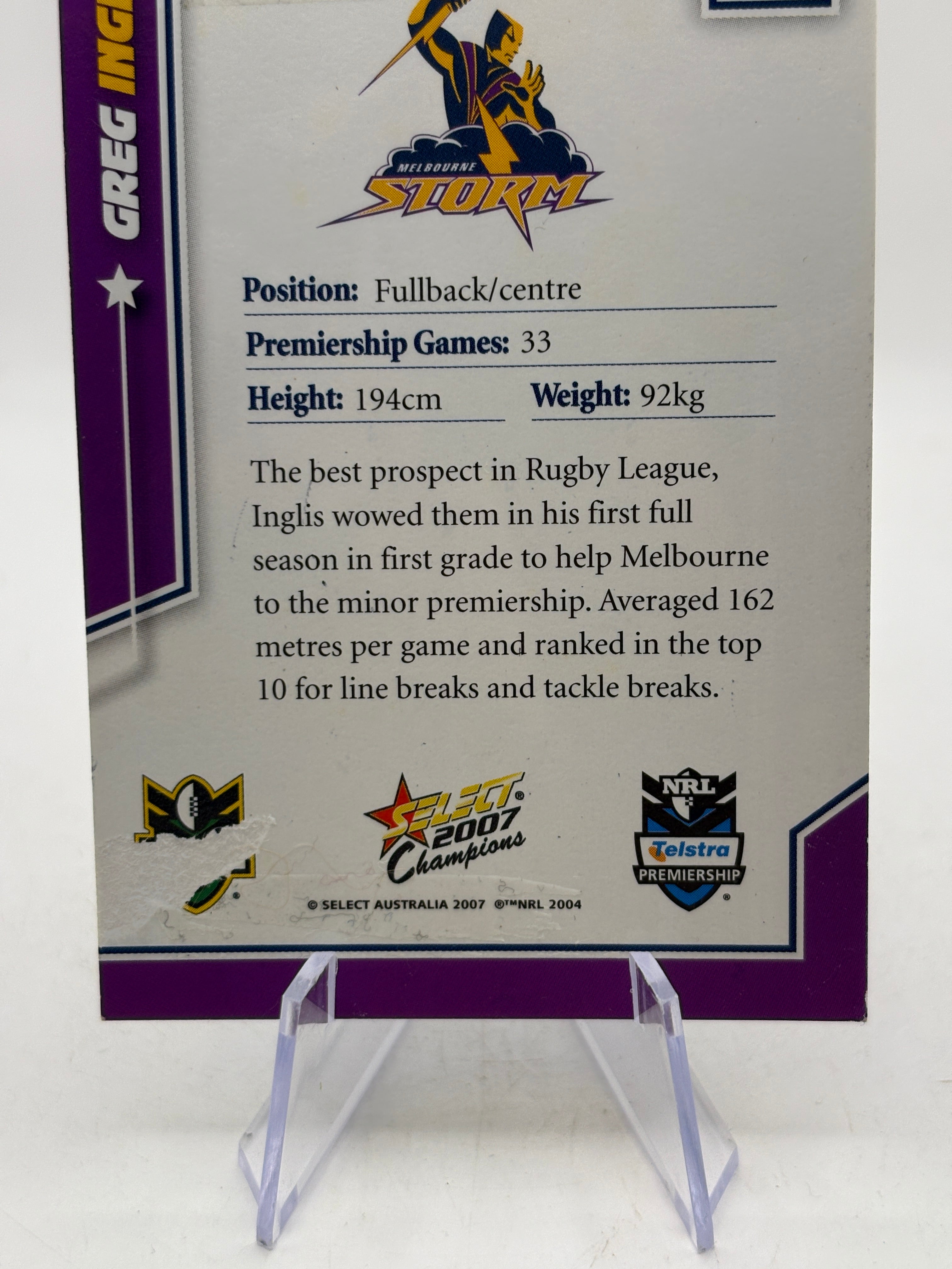 2007 Select NRL #79 Greg Inglis Melbourne Storm On Card Auto